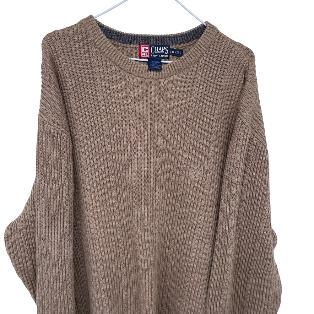 Vintage Chaps Ralph Lauren Crewneck Sweater XXL Brown‎ Ribbed Cable Knit 90s